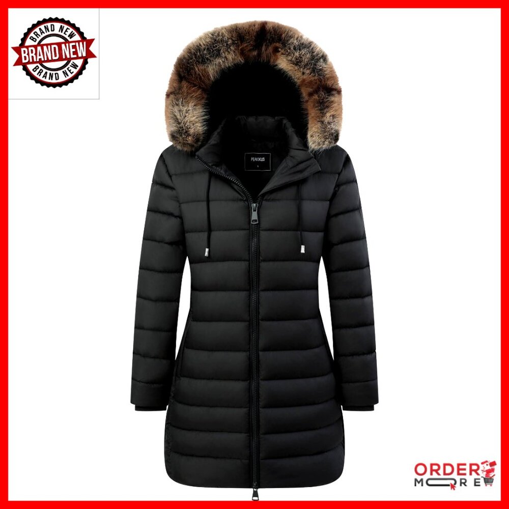 Women's Winter Parka With Detachable Hood, Waterproof Windproof Quilted Jacket